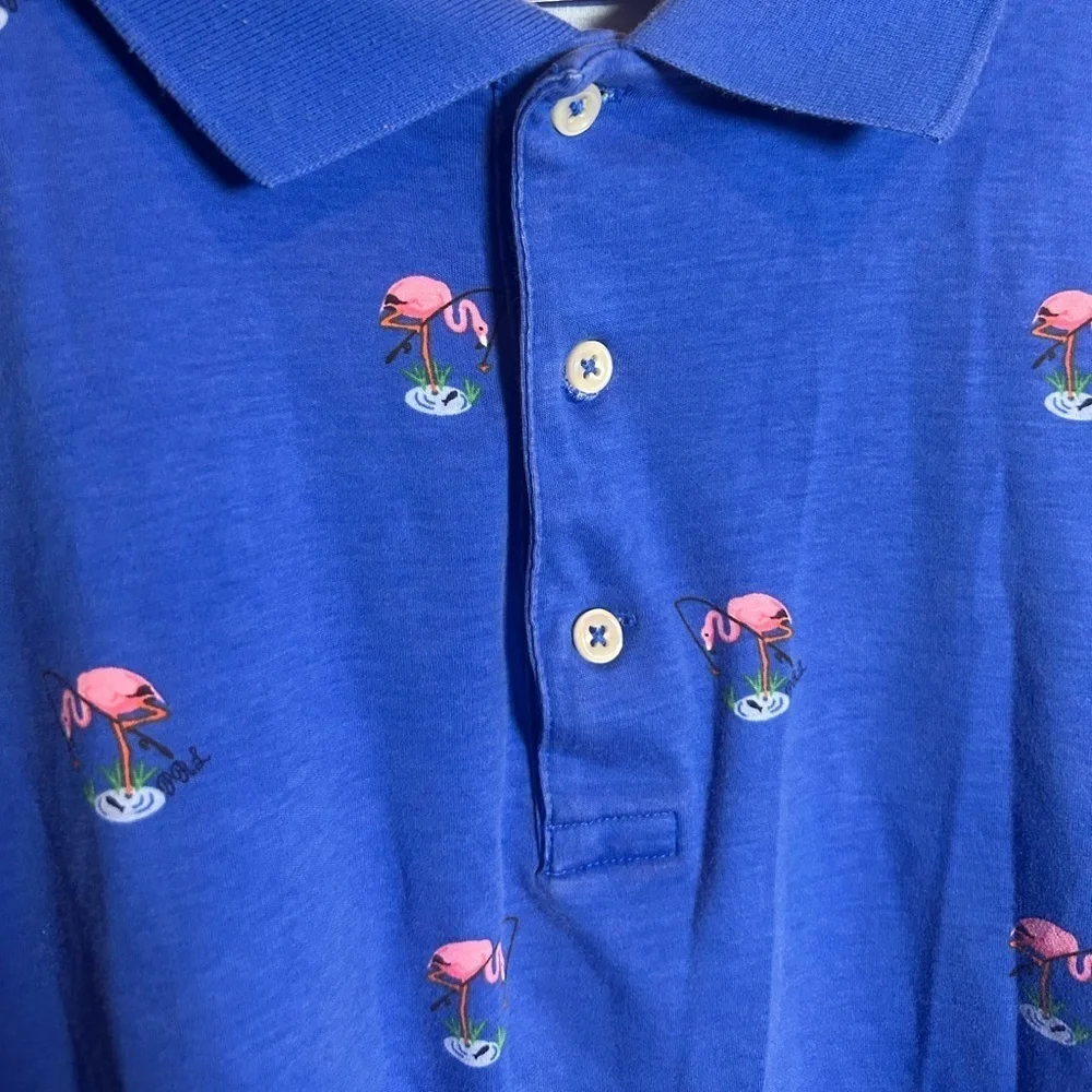 Polo Ralph Lauren Mens 2TG (2X Tall) Short Sleeve Shirt Blue Pink Flamingo